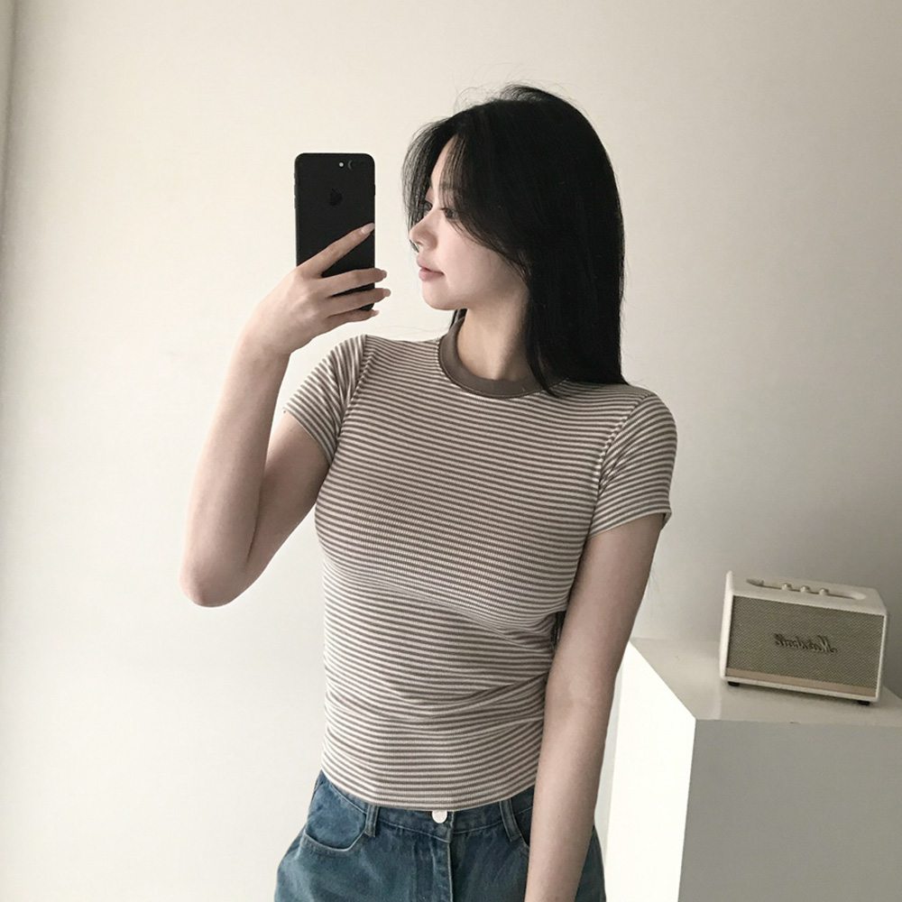 단가라 이너티 기본반팔 레이어드 골지티 라운드 반팔 4color - 상품 이미지