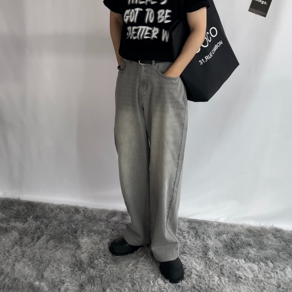 남자세미와이드청바지 워싱 일자핏 청바지 커브드팬츠 이미지 6