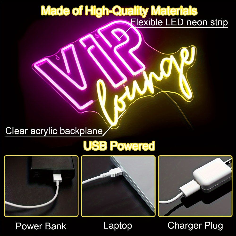 1pc VIP 라운지 네온 사인 라이트 벽 장식용 방 불빛 간판 호텔 카페 룸 가정 USB 전원으로 Led 업 표시 이미지 7