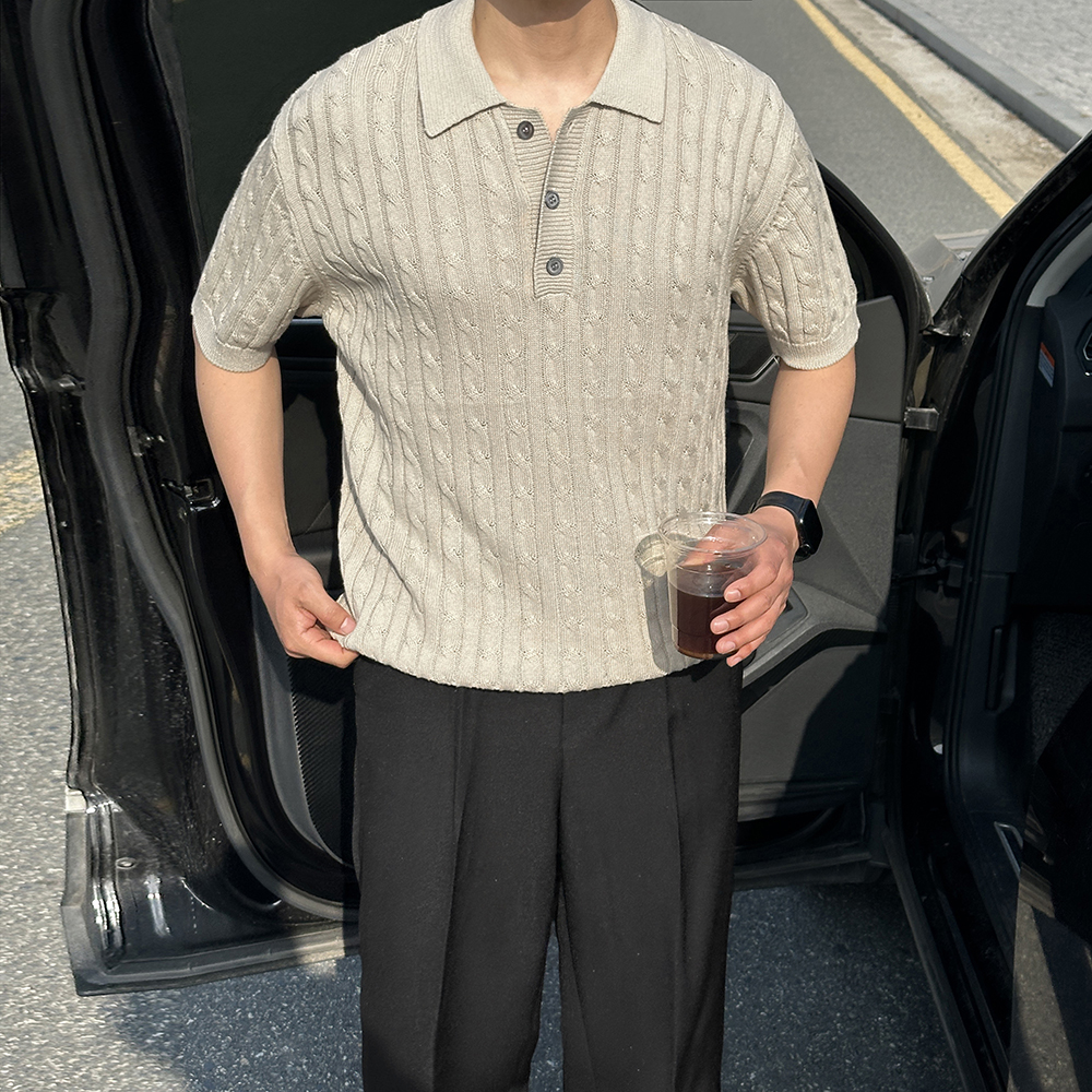남자 여름니트 워셔블 케이블 PK 니트반팔 카라티 - 상세 이미지 3