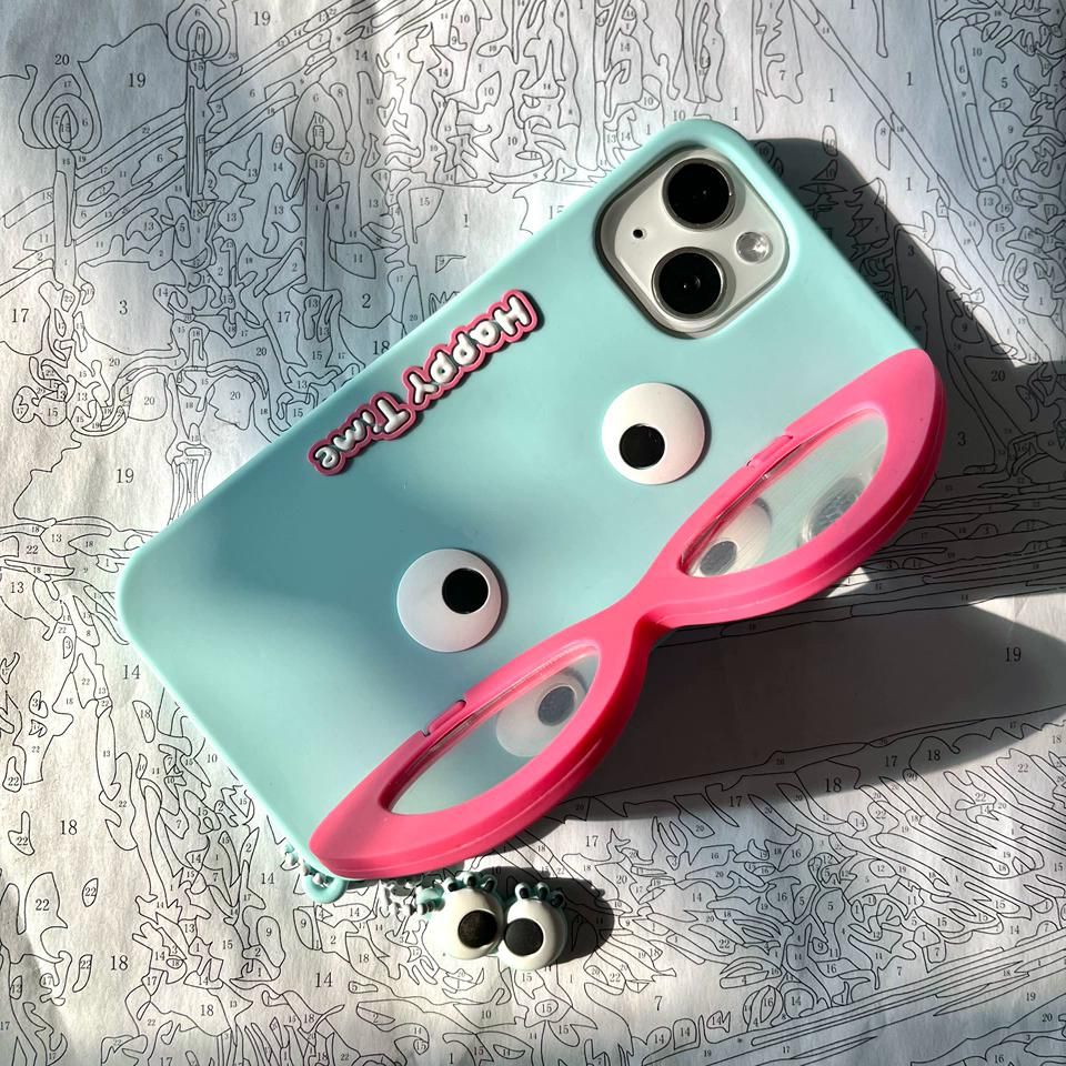 아이폰 실리콘 케이스 플립형 거치대 캐릭터 폰 커버 귀여운 안경 몬스터 iPhone 15 - 메인 이미지