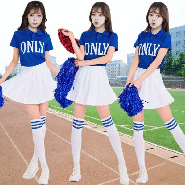 매력적인 치어리딩 유니폼 체대 단체 동아리 의상 파란색 흰색 ON18 - 상품 이미지