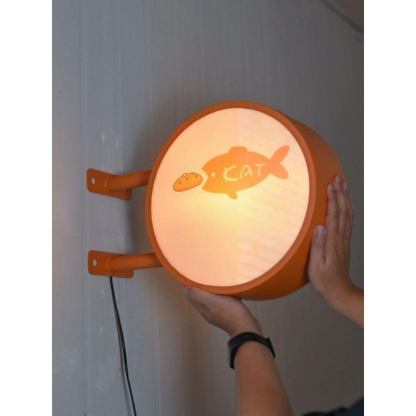 LED 실외 원형돌출간판 아크릴 포인트간판 컴팩트 오렌지색 도장 카페 벽에서 10cm - 상품 이미지