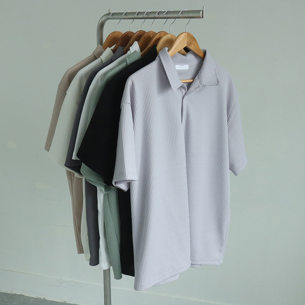 피케 티셔츠 오버핏 여름 남자 반팔티 헨리넥 반팔 - 상품 이미지