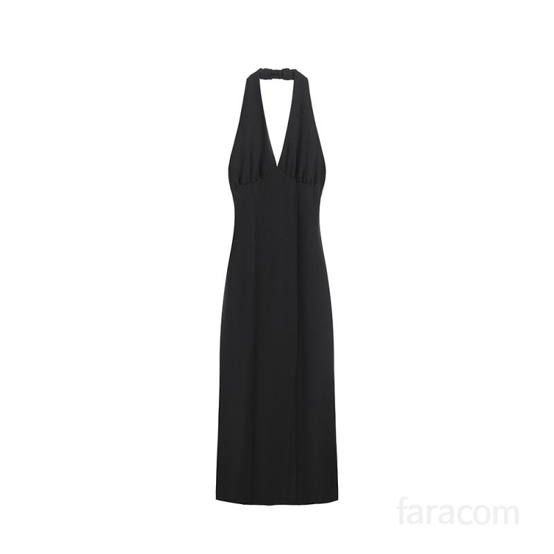 여성 봄 여름 브이넥 홀터넥 슬릿 롱 원피스 슬림핏 폴리스판 하이웨이스트 파티룩 데이트룩 8711 - 상세 이미지 5