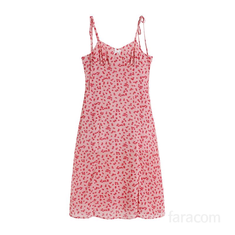 여성 봄 여름 쉬폰 잔꽃 플로럴 스퀘어넥 끈나시 민소매 하이웨스트 미디 원피스 휴가 바캉스 데이트룩 6620 - 상세 이미지 5