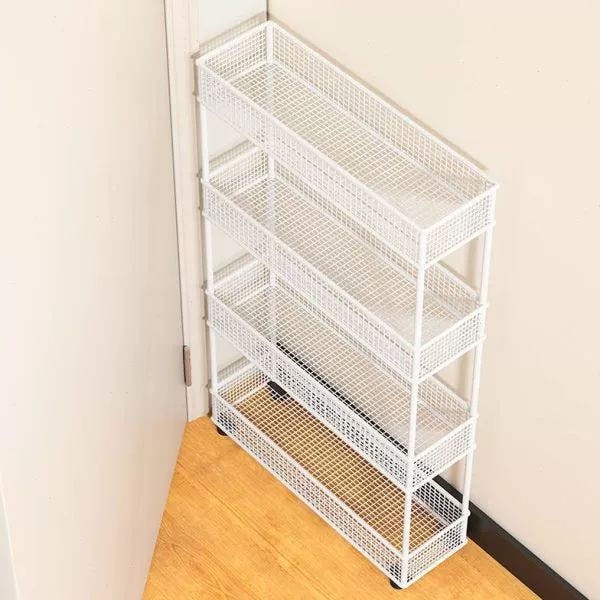 주방 깔끔 수납장 캐비닛 선반 베란다 틈새장 4층 흰색 바퀴 있음 9cmx40cm - 상품 이미지