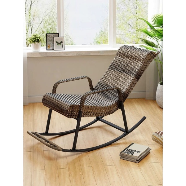 감성 라탄 안락 의자 흔들의자 1인용 테라스 발코니 야외 카페 스윙 거실 엔틱 호피색 펜션 체어 - 상품 이미지