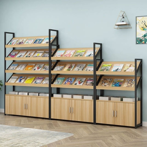 전시 카탈로그 책장 수납 디스플레이 거치대 브로셔 2층 80cmx30cmx120cm 무로고 검정 - 상품 이미지