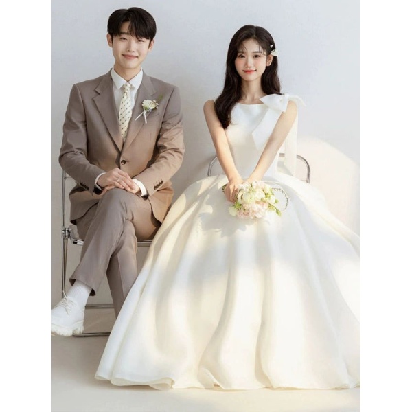 로맨틱 오간자드레스 피로연 화이트 촬영드레스 연주회 형태 면직물 거즈 야외스냅 - 상품 이미지