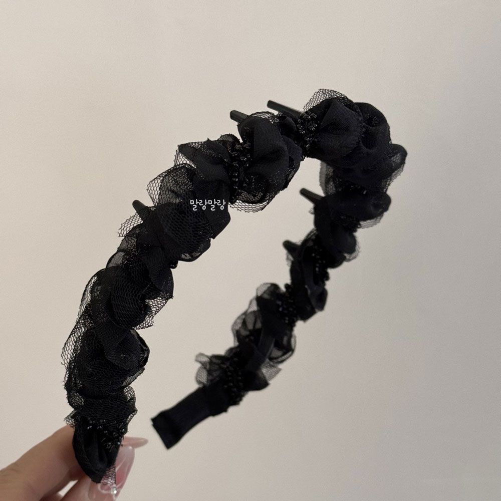 러블리 비즈 레이스 머리띠 이빨 볼륨 주름 안아픈 헤어밴드 이미지 8