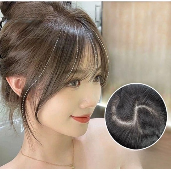 인생머리 인모 탈모 자연스러운 커버 프렌치 앞머리 천연 스킨 자연색 25cm A - 상품 이미지