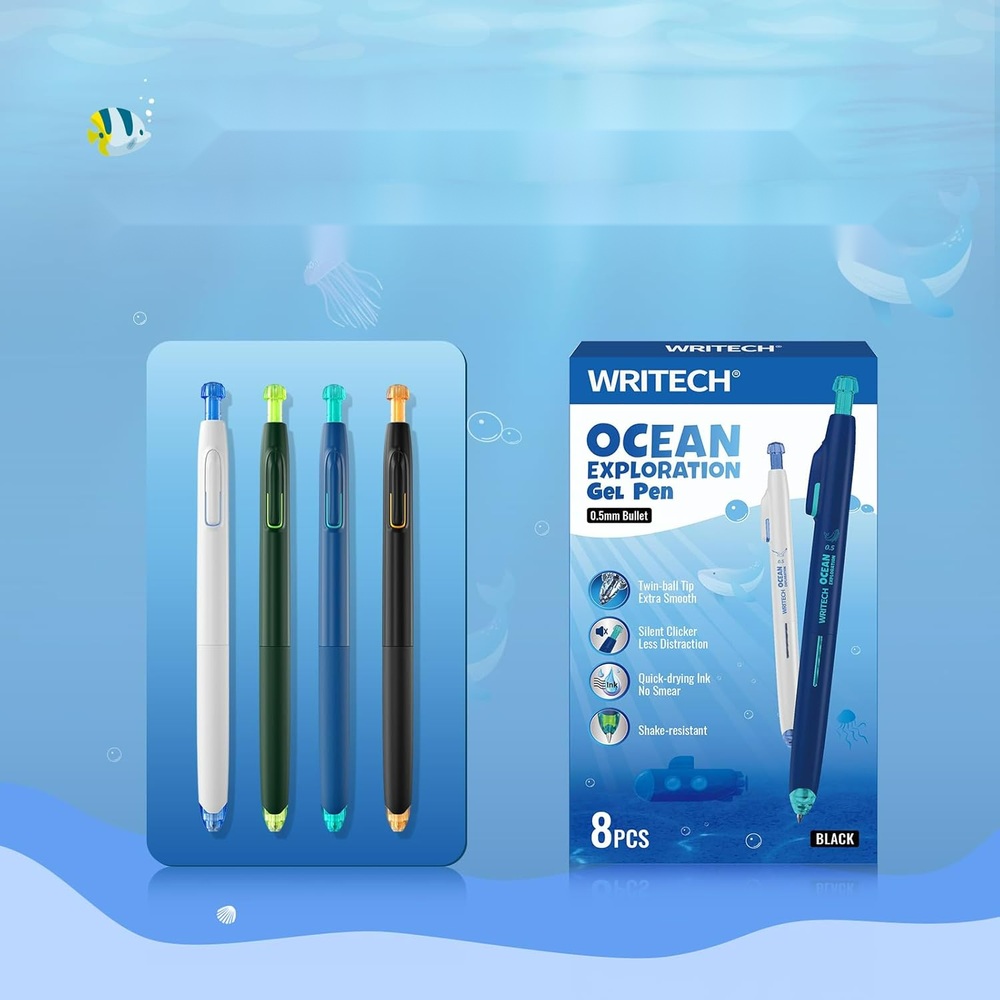 WRITECH 젤잉크펜 8개입 0.5mm 검정 볼펜 필기도구 사무용품 필기구 - 상세 이미지 5