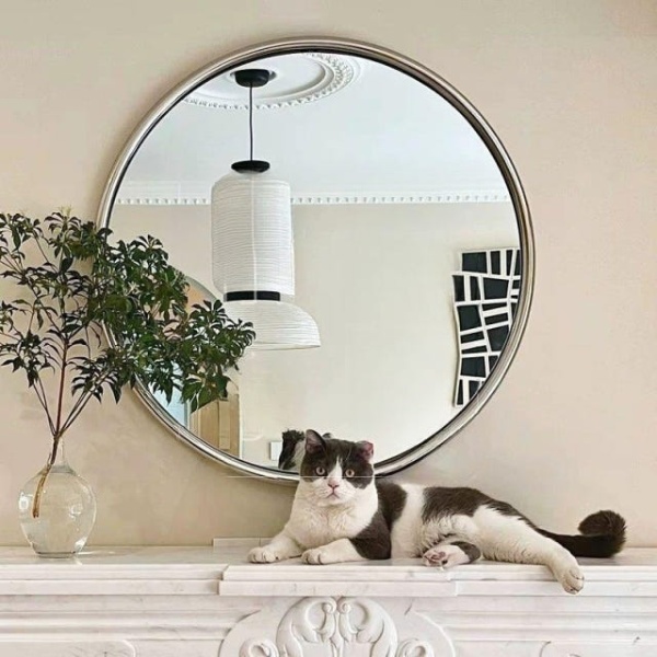 모던한 원형 40cm 북유럽 레트로 스타일 스테인레스 거울 욕실 - 상품 이미지