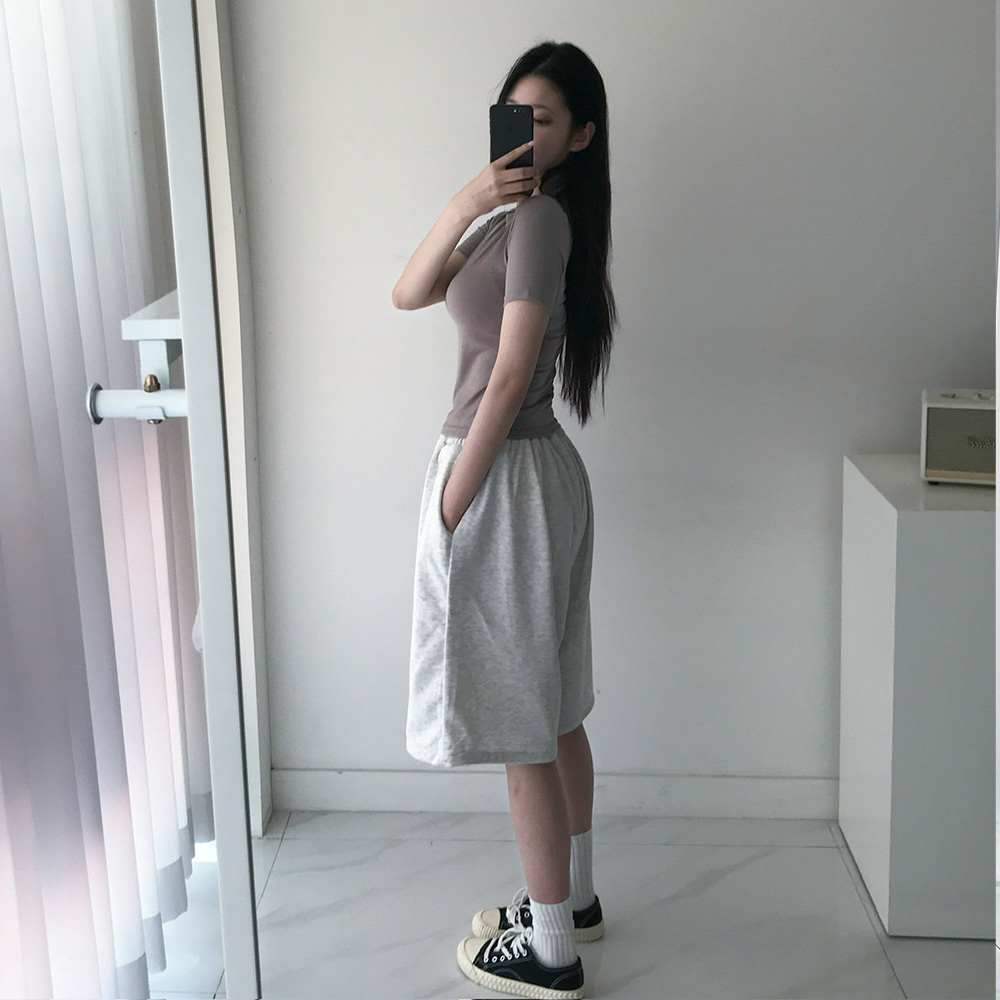 버뮤다팬츠 트레이닝바지 남녀공용 6부 7부 반바지 회색버뮤다 - 상세 이미지 3