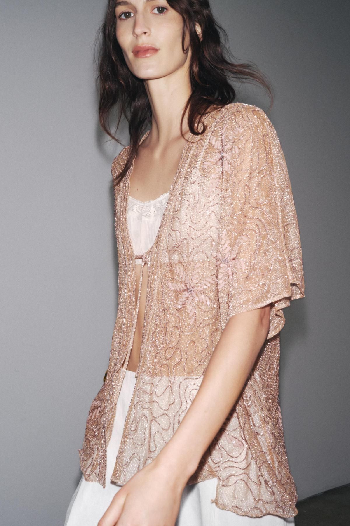 자라 자수 시스루 메탈릭 블라우스 7521/269 PALE PINK - 상세 이미지 5