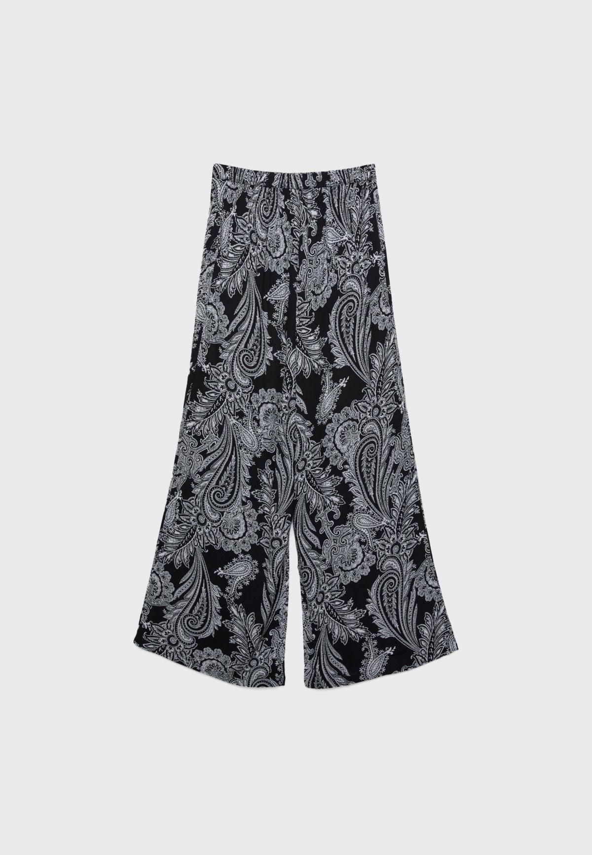 스트라디바리우스 페이즐리 프린트 와이드 하이웨이스트 팬츠 1205/459 BLACK - 상세 이미지 2