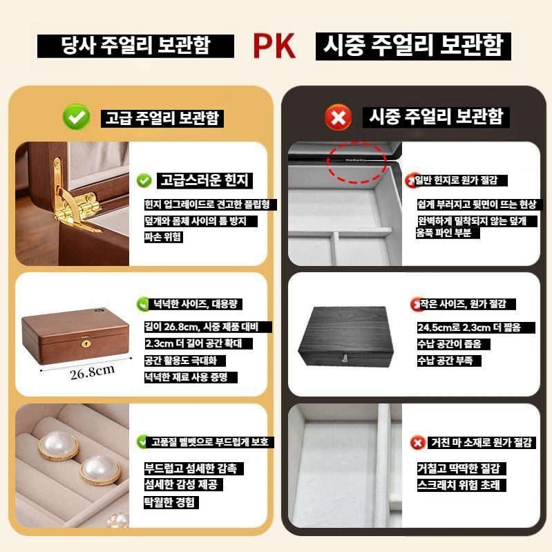 액세서리 보관함 원목 클래식 감성 주얼리박스 아이보리 / 2단 - 상세 이미지 5