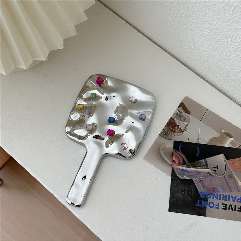 크롬 손잡이거울 크러쉬 감성 미니거울 DIY 셀카 소품 스퀘어 스몰 - 상세 이미지 5