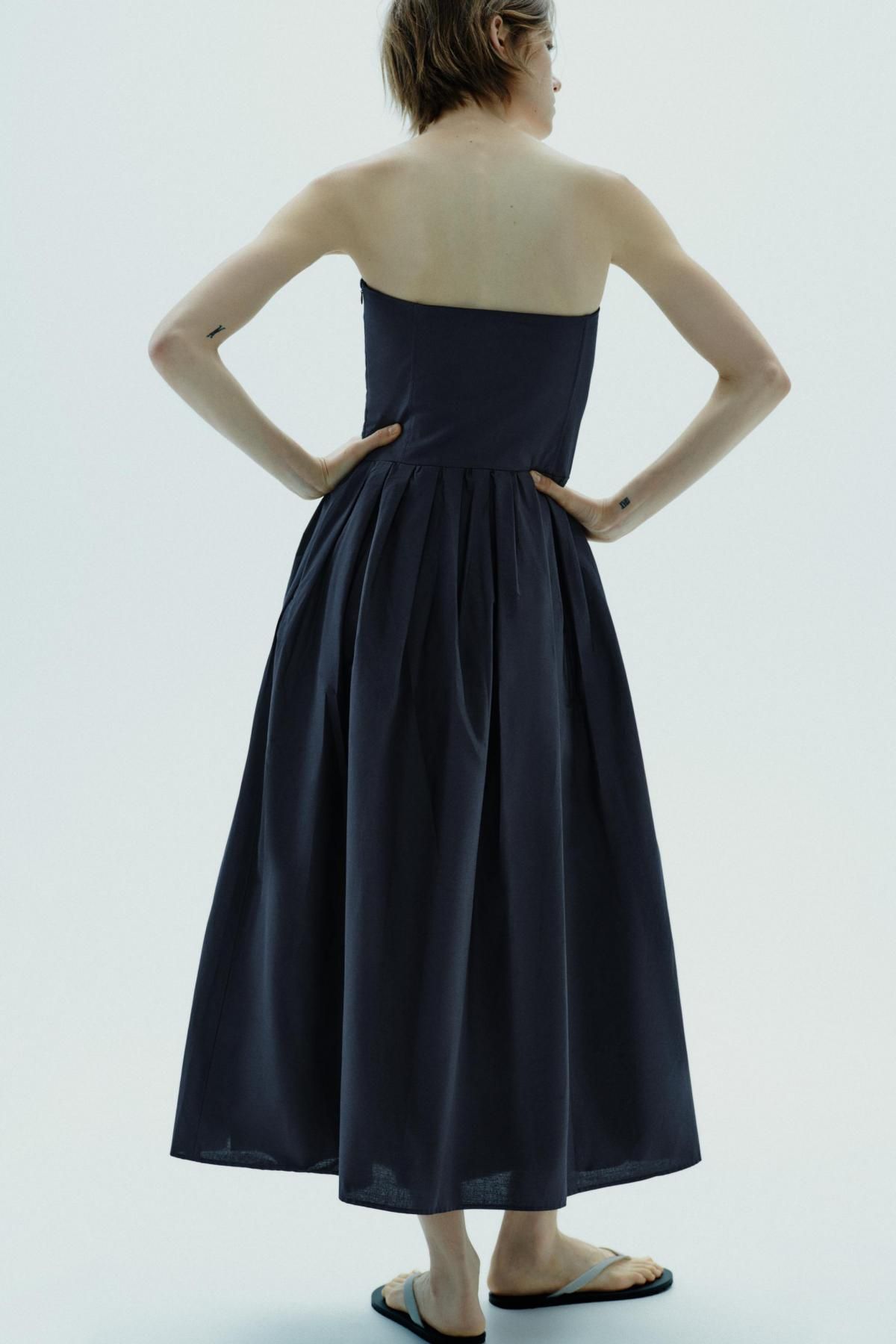 자라 포플린 오프숄더 스트랩리스 원피스 4661/219 NAVY BLUE - 상세 이미지 5