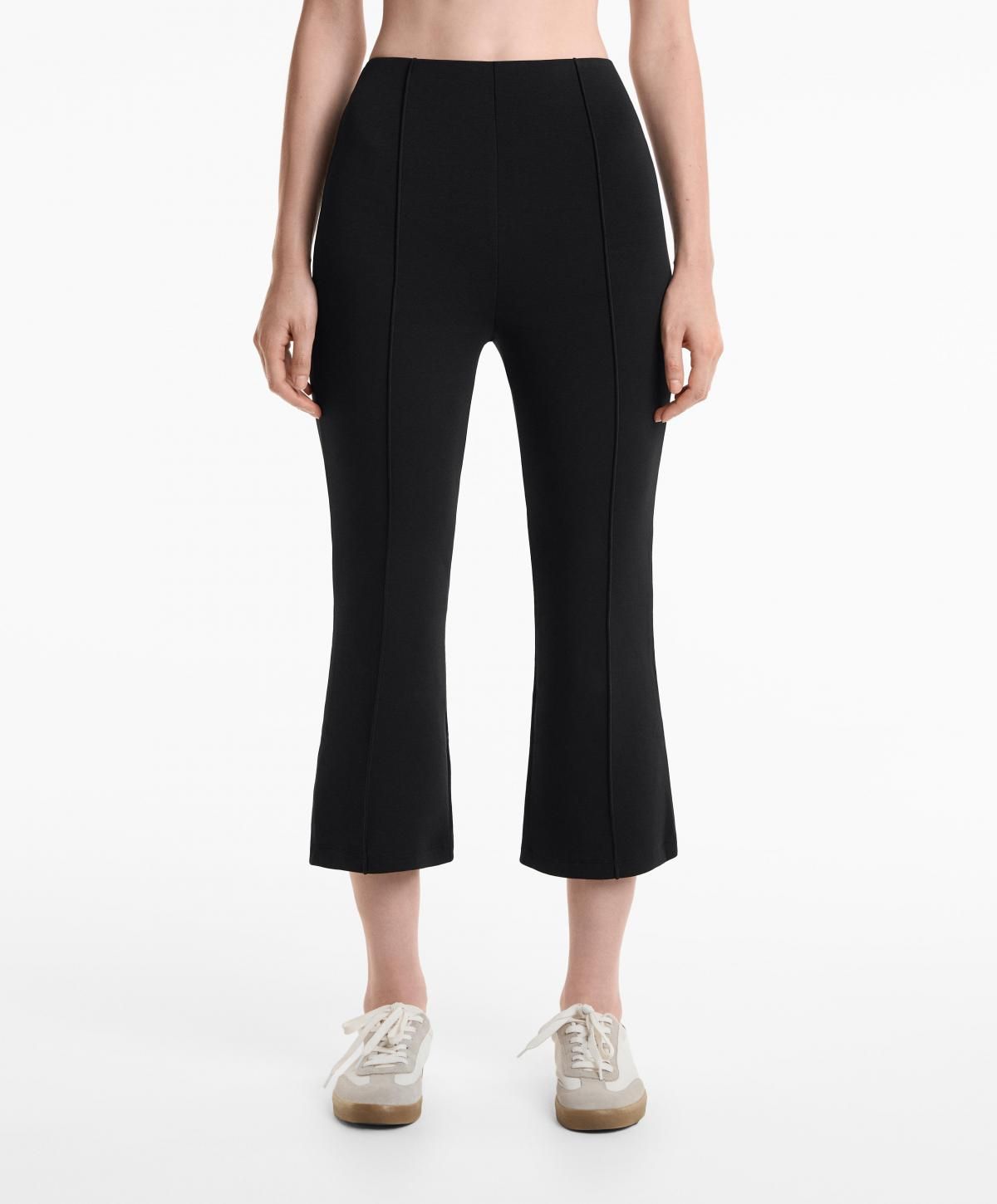 오이쇼 코튼 혼방 하이라이즈 플레어 크롭 팬츠 3377/308 BLACK - 상품 이미지