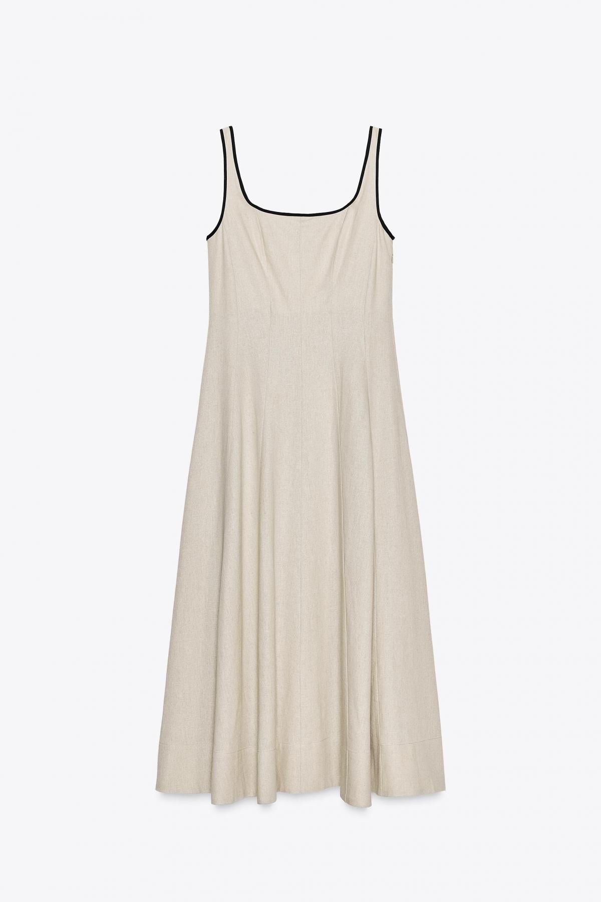 자라 배색 파이핑 라미 미디 원피스 8214/393 LIGHT BEIGE - 메인 이미지
