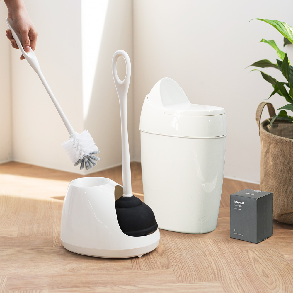 창신리빙 프랑코 화장실 청소 세트 7L 휴지통 + 변기 뚫어뻥 + 청소솔 + 전용 비닐봉투