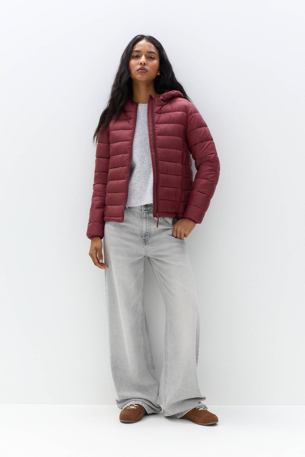 풀앤베어 경량 후드 패딩 재킷 7701/233 BURGUNDY - 상세 이미지 5