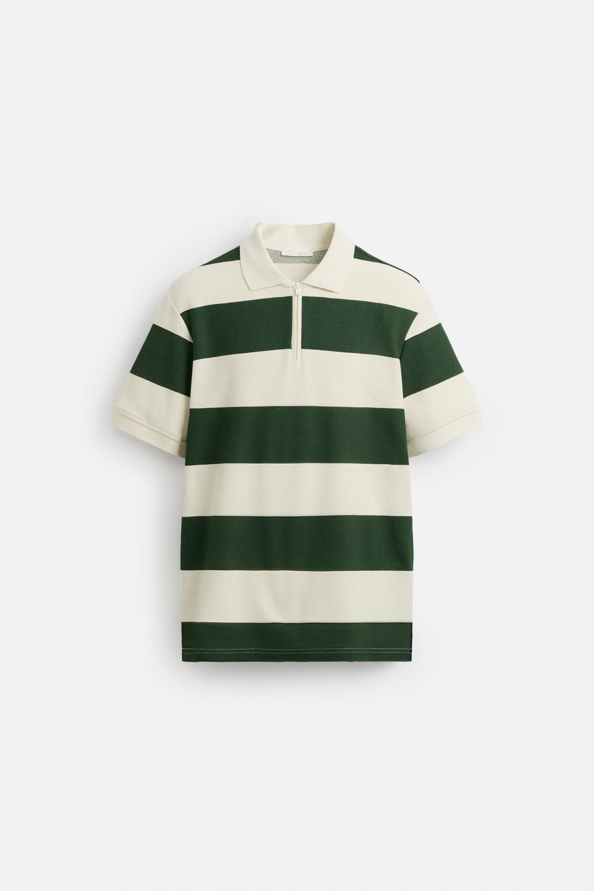 자라 지퍼넥 반팔 폴로 셔츠 4087/467 WHITE / GREEN