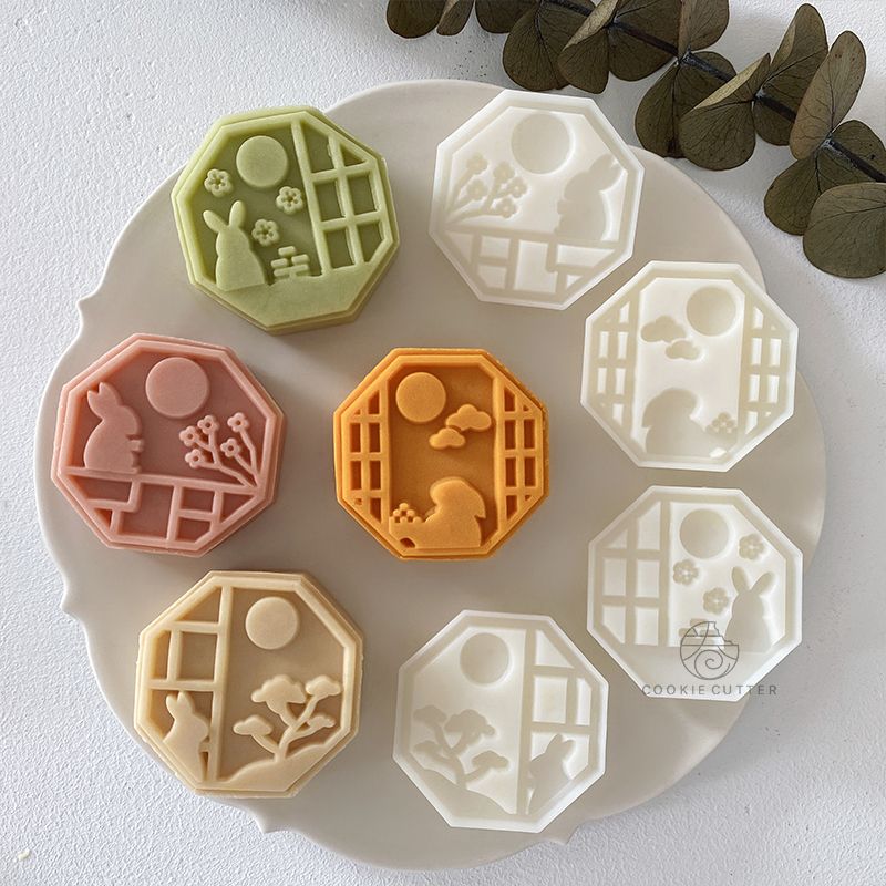 추석 달토끼 월병틀 도구 팔각형 만들기 모양틀 몰드 베이킹 DIY 앙금빵틀 화과자틀 누름판 - 상세 이미지 3
