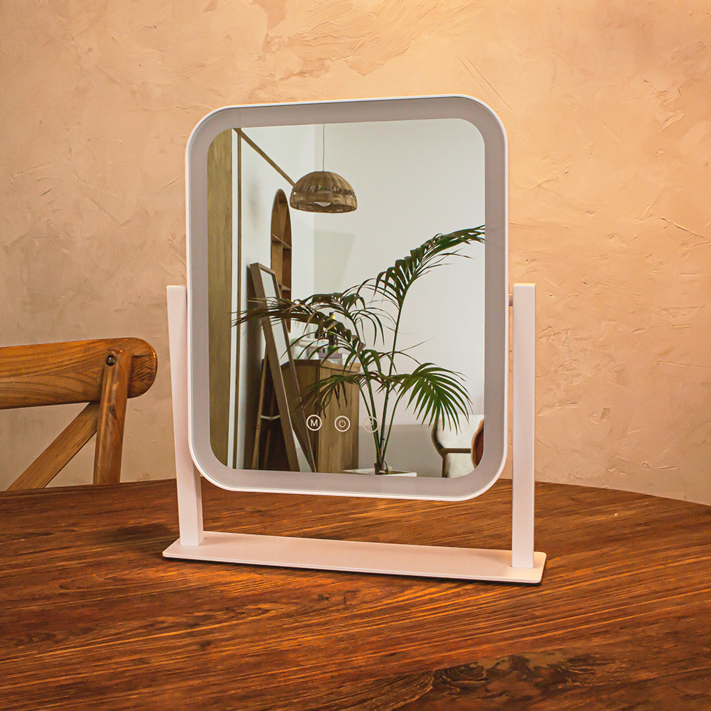 비욘드퍼니싱 무선 LED 조명 탁상용 화장 거울 라운드 화장대 스탠드