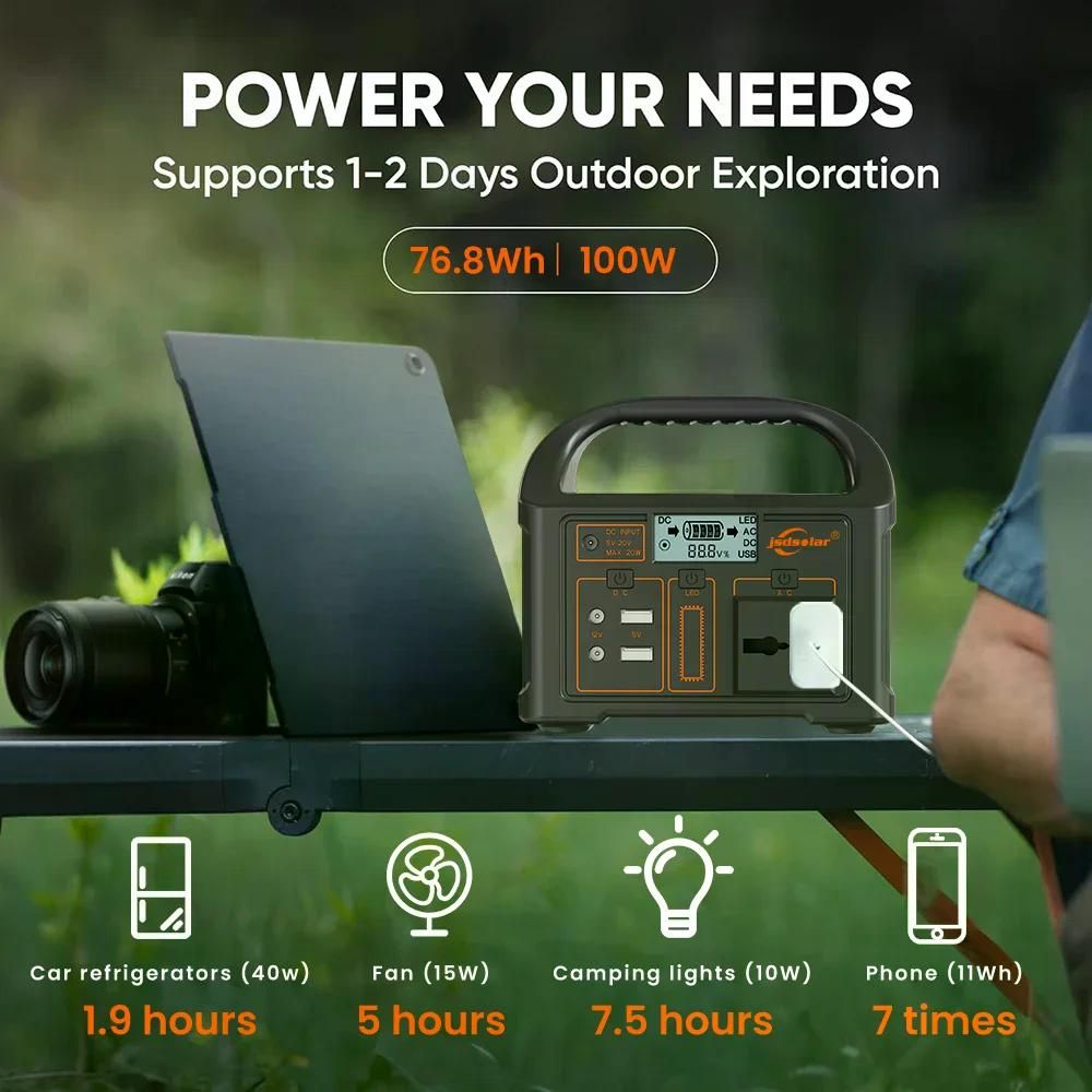 휴대용 파워 스테이션 100W 24000mAh 220V 110V 보조배터리 76.8Wh 태양광 발전기 LiFePO4 야외 에너지 캠핑 여행 - 상세 이미지 3
