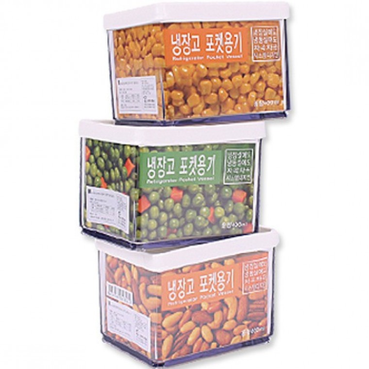 냉장고 포켓용기 4호 400ml3개 통 밀폐 정리 - 상품 이미지