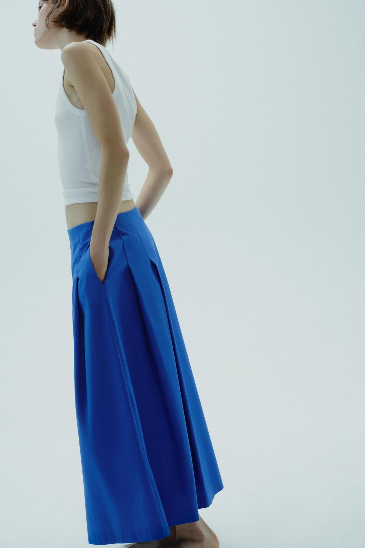 자라 블루 플리츠 미디 스커트 3729/862 CORNFLOWER BLUE - 상세 이미지 4