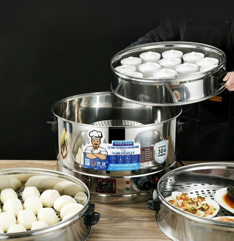 업소용 전기 찜기 대용량 찐만두 식당 찜솥 딤섬 찐빵 이중 35CM 업그레이드 304 발열판 타이머+보온+과열 방지+알람 - 상품 이미지