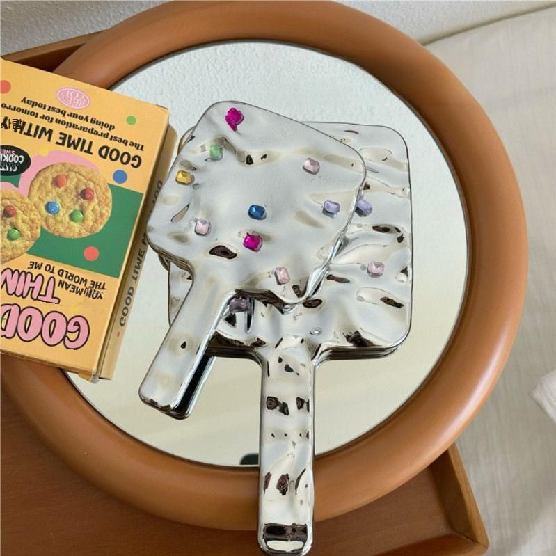 크롬 손잡이거울 크러쉬 감성 미니거울 DIY 셀카 소품 스퀘어 스몰 - 메인 이미지