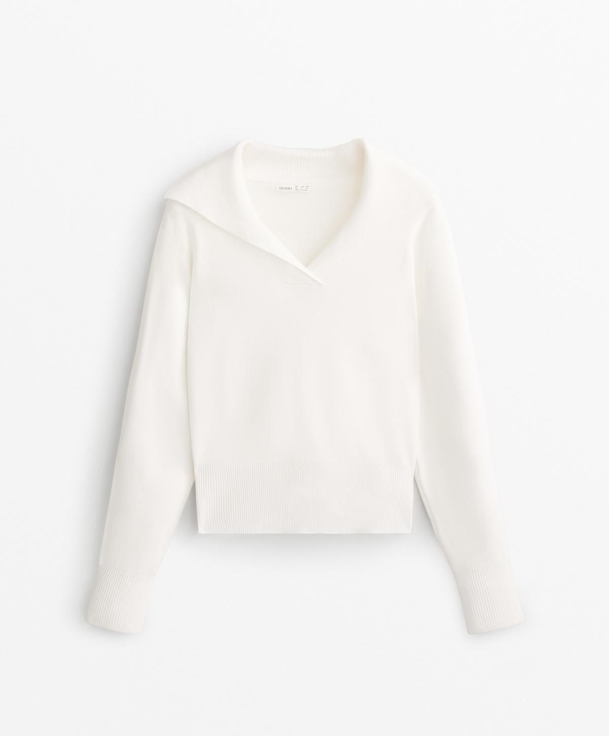 오이쇼 화이트 미니멀 폴로 니트 스웨터 3165/695 WHITE - 메인 이미지