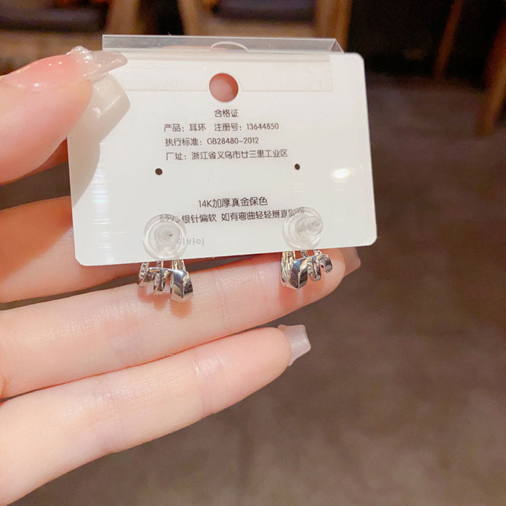 S925 세줄 반링 큐빅 볼드 귀걸이 심플한 14K 후프 이어링 - 상세 이미지 3