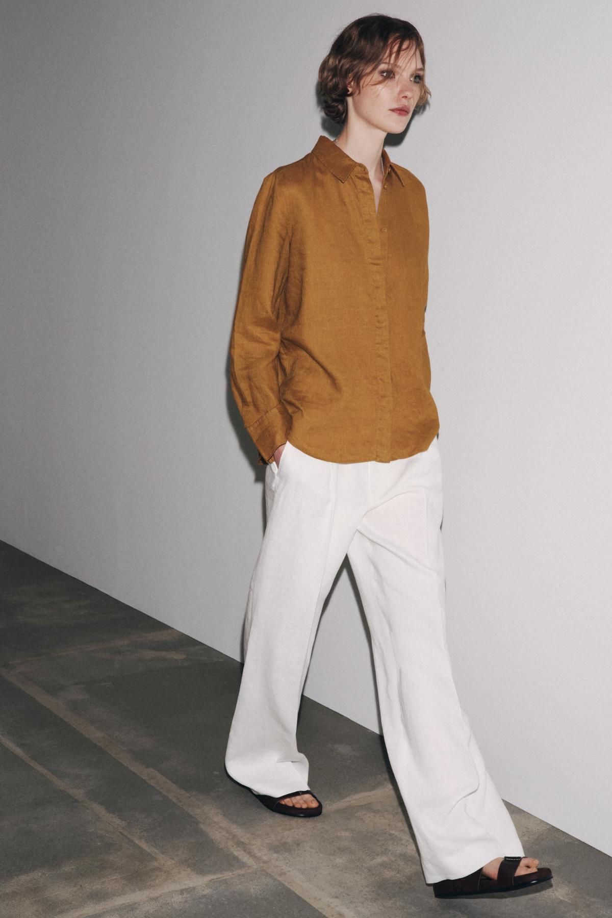 자라 내추럴 린넨 긴팔 셔츠 5344/241 OCHRE 이미지 6