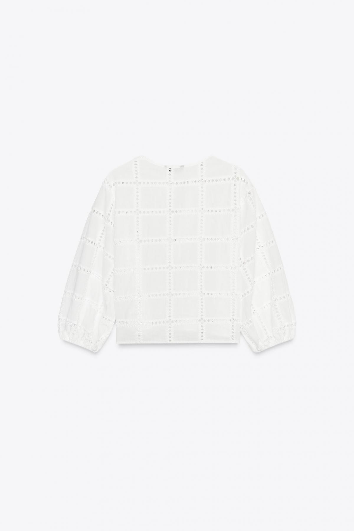 자라 펀칭자수 퍼프소매 숏 블라우스 8741/244 WHITE - 상세 이미지 5