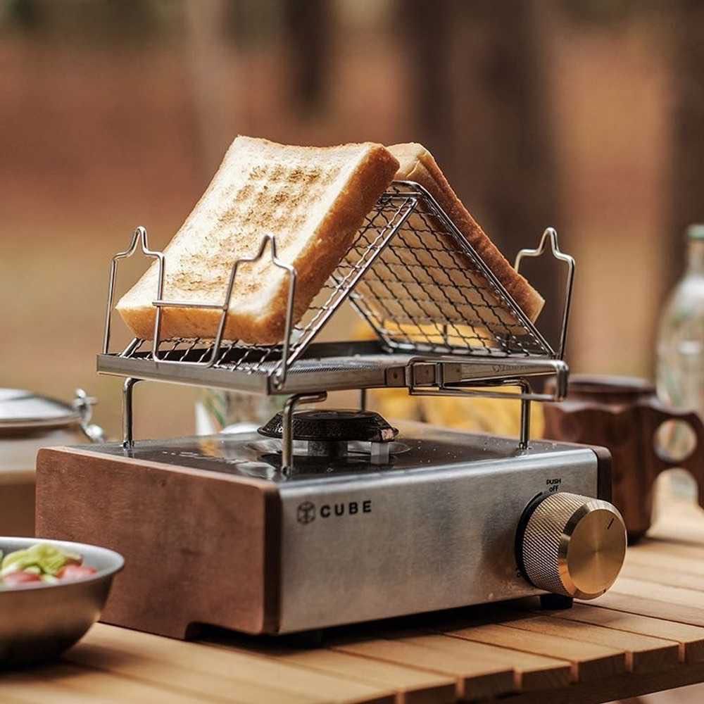 접이식 직화그릴 토스트 석쇠 직화팬 식빵 캠 A. 스테인리스 스틸 산악형 그릴 랙 보관 - 상품 이미지