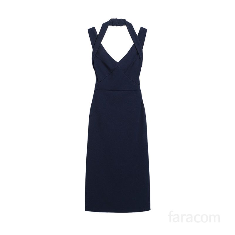 여성 브이넥 백크로스 민소매 바디콘 슬림핏 미디 원피스 하객룩 오피스룩 봄 여름 8363 - 상세 이미지 5