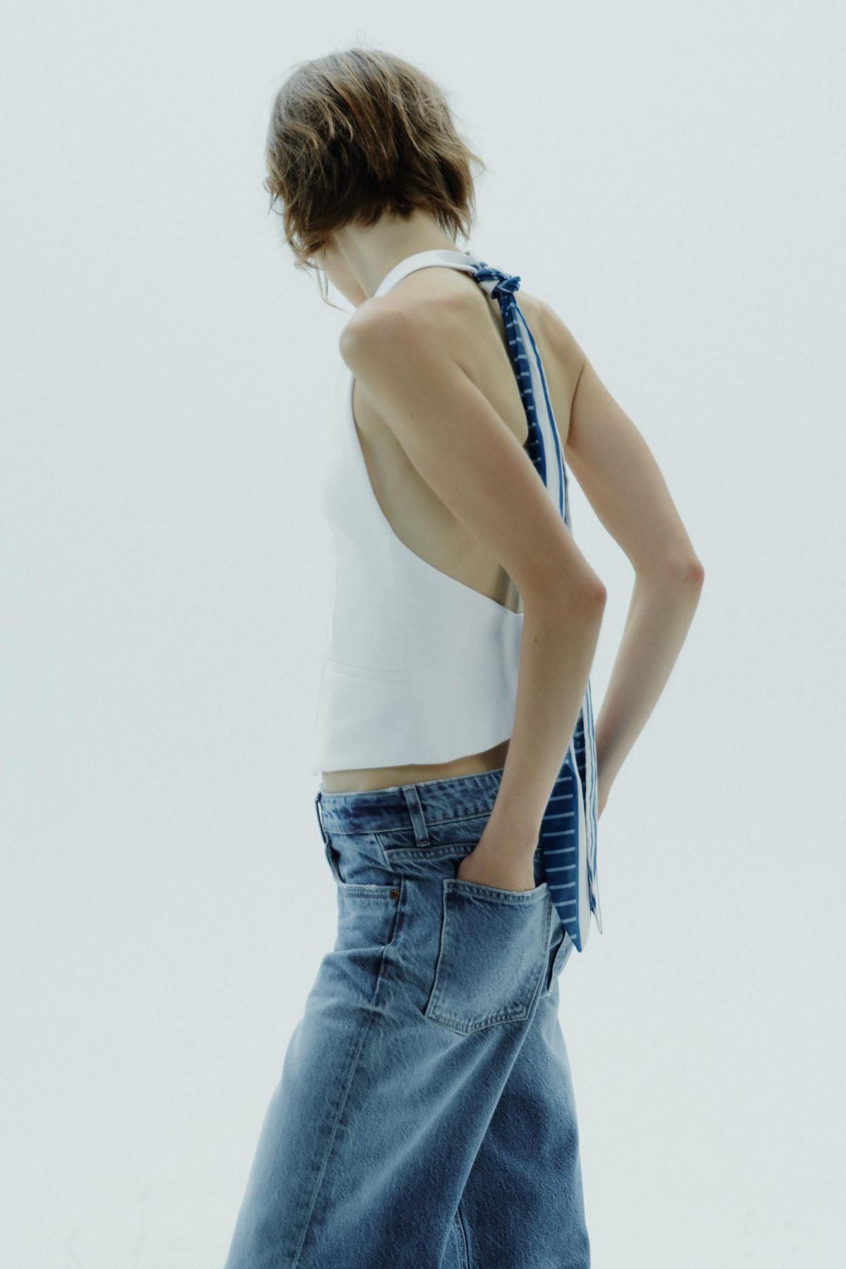 자라 홀터넥 스카프 베스트 2010/806 WHITE - 상세 이미지 5