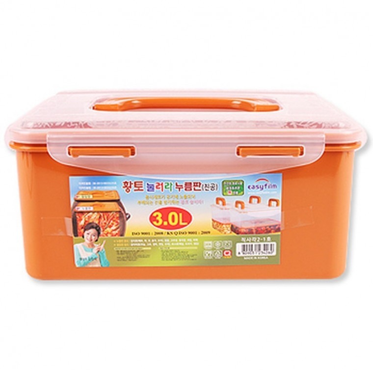 황토누름이 직사각 3L 김치냉장고통 밀폐용기 플라스틱밀폐용기 - 메인 이미지