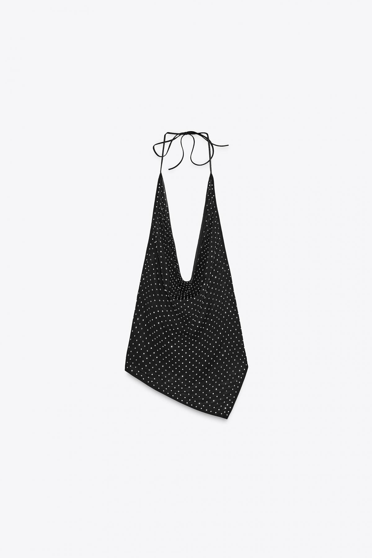 자라 글리터 스트라스 홀터넥 튤 탑 3641/809 BLACK - 메인 이미지