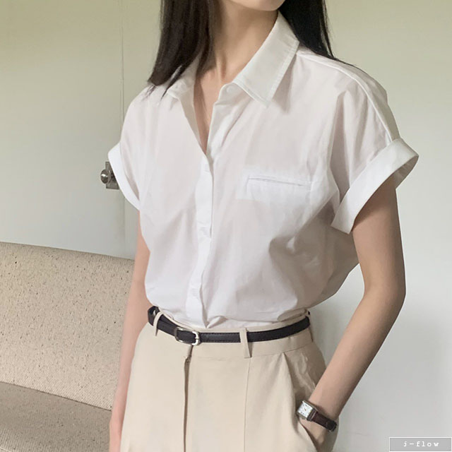 배이즈 코튼 반팔 롤업 셔츠 3col 여름 카라 스트라이프 캐쥬얼 출근룩 제이플로우 - 상세 이미지 2