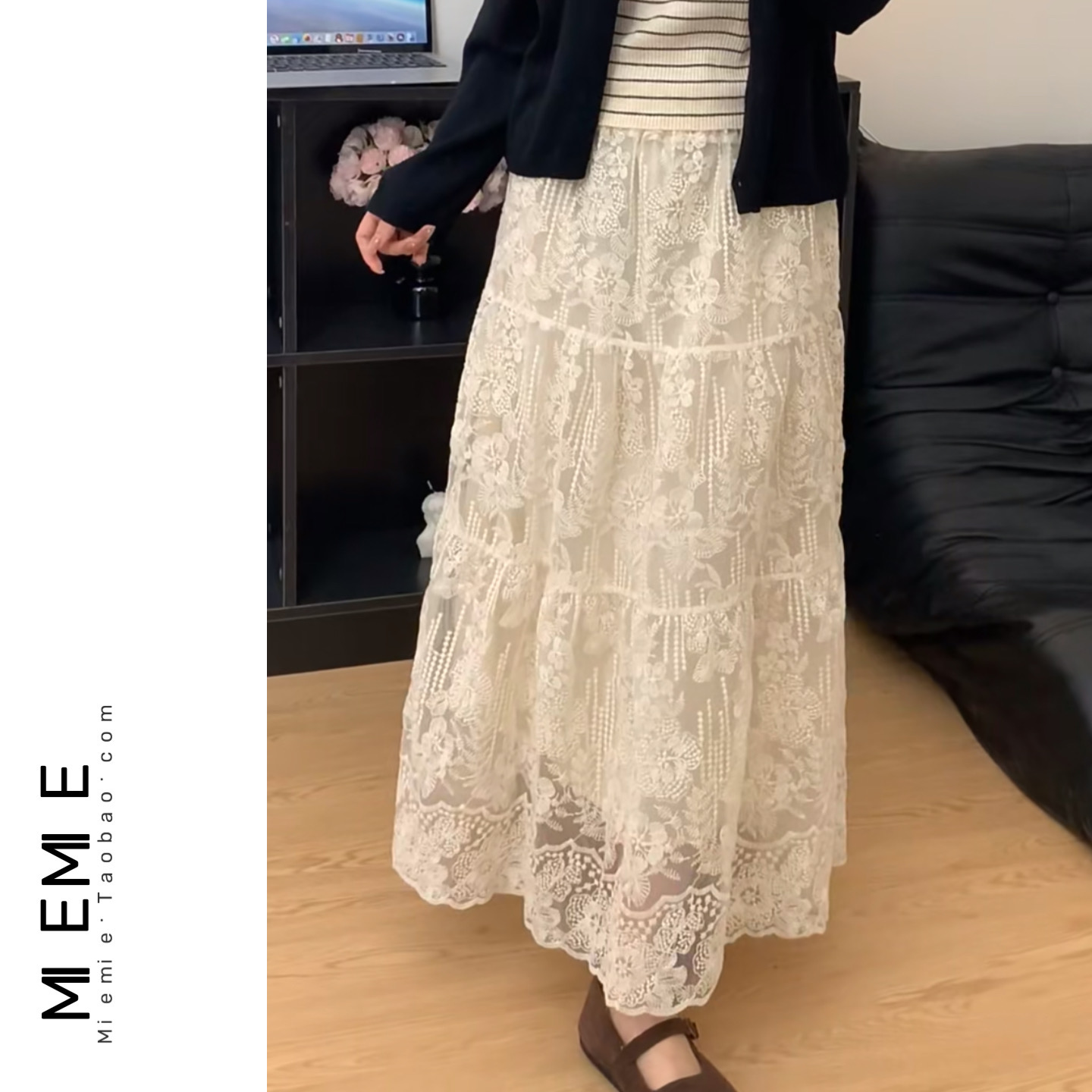 레이스 스커트 화이트 자수레이스 티어드 캉캉치마 레이어드 여성스러운치마 - 상세 이미지 5