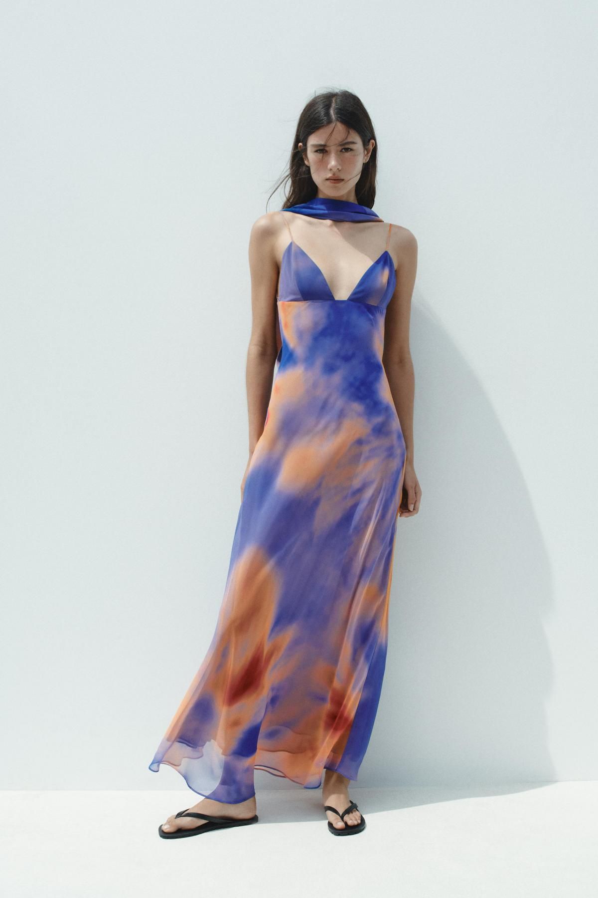 자라 멀티컬러 프린트 스카프 브이넥 롱 원피스 8221/119 TYENARANJA - 상세 이미지 2