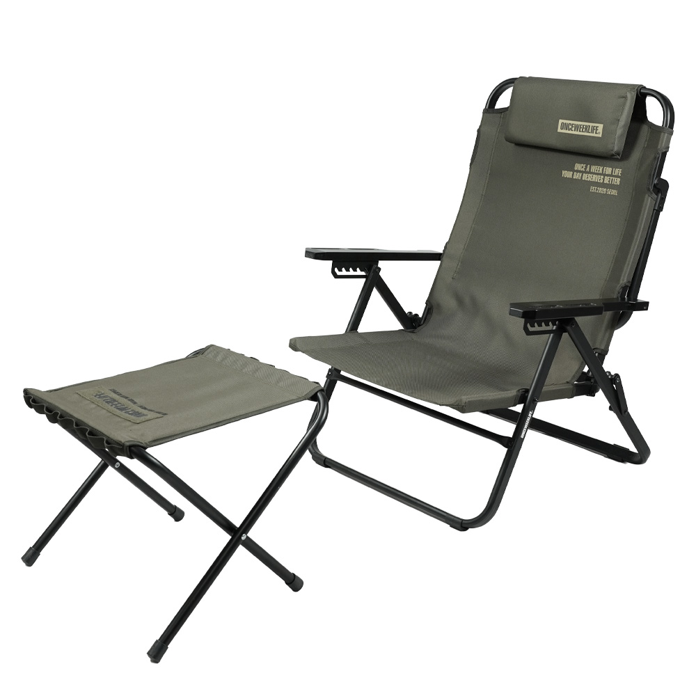 원스위크라이프 캠핑 접이식 폴딩 풀 리클라이너 침대 베드 체어 카키