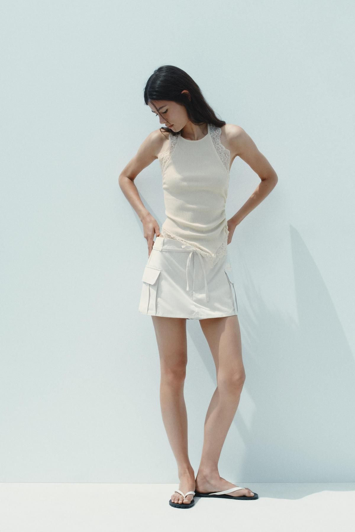자라 유틸리티 카고 포켓 미니 스커트 팬츠 4391/504 OYSTER-WHITE - 상세 이미지 2